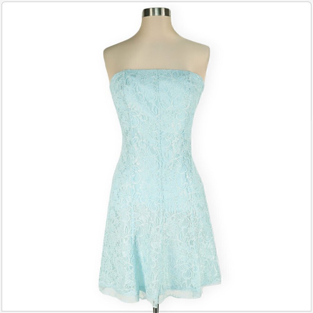 Ann Taylor Aqua Lace Strapless Evening Cocktail Wedding Party Dress Size 2P